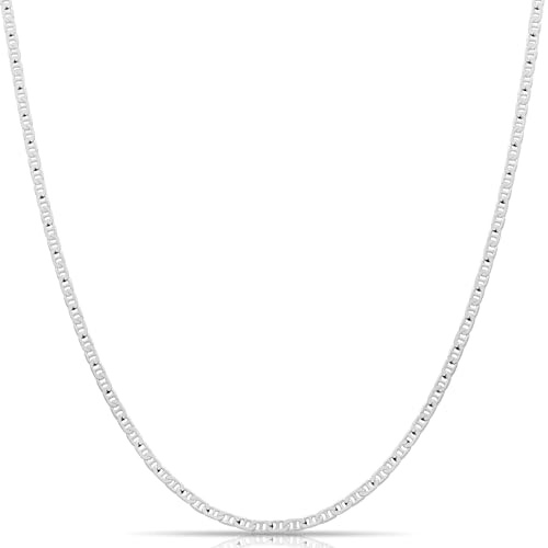 Tony Fein Stegpanzerkette 2mm 925er Silber Diamantiert Poliert Gestempelt Karabinerverschluss Halskette für Damen und Herren Made in Italy