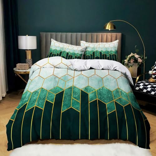 Bettwäsche 135x200 cm Geometrisch Linien Muster 3 teilig Dunkelgrün Bettbezug Set Mit Reißverschluss Streifen Microfaser Modern Gestreift Bettdeckenbezug Jugendliche Jungen