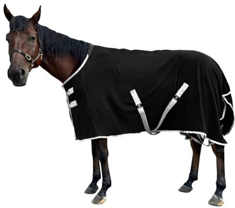 Pferdedecke aus weichem Fleece, atmungsaktiv, bequem, keine Füllung (Schwarz, Größe 145 cm)