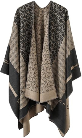 Zetieny Damen Poncho Schal Strick Cape Cardigan Weich für Herbst Winter | Eleganter, Warmer, Weicher Stoff, Offenem Front, Exquisiten Nähten, Klassisches Cape mit geometrischen Mustern