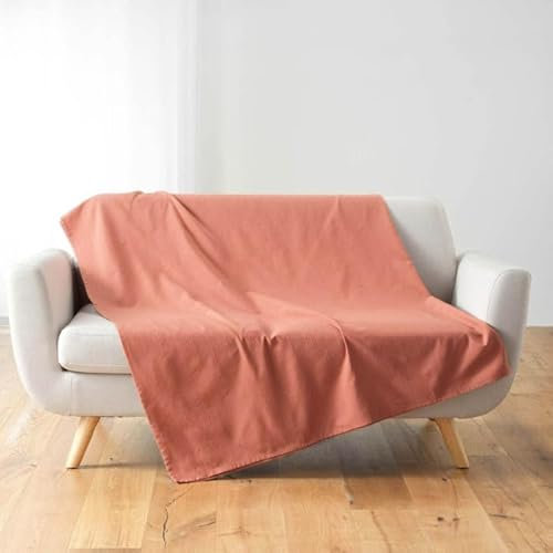 Plaid Uni en Coton Lucile 180x220cm Rose