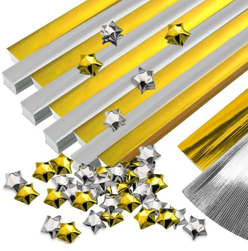 Pineraap 800 Stück Papier-Sternstreifen, Glitzerfolie, Origami-Stern-Papierstreifen, glänzende Glücksstern-Papierstreifen für Heimwerker, Handwerk, Schule, Unterricht, Party, Dekorbedarf - Gold,