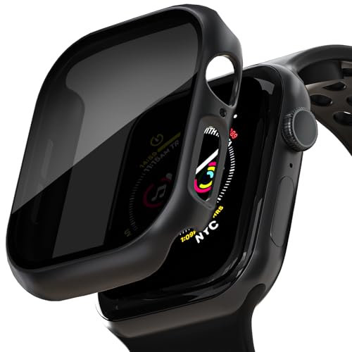 KUYUBMINYR Paquete de 2 fundas de privacidad para Apple Watch, protector de pantalla de vidrio templado antiespía, funda rígida de policarbonato para iWatch Series 11 Series 10, negro/negro, 42 mm