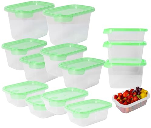 Mypicompany Frischhaltedosen mit Deckel – 10-teiliges Set:2x 500 ml+4x 750 ml+4x 1000 ml pro Dose, BPA-frei, luftdicht, stapelbar, mikrowellen- & spülmaschinengeeignet, Gefrierdosen mit grünem Deckel
