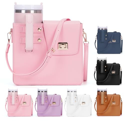 Purse for Stanley Cup, Outdoor Portable Crossbody Water Cup Storage Bag with Stanley Purse, Crossbody Bag for Stanley Bottle, Pink a