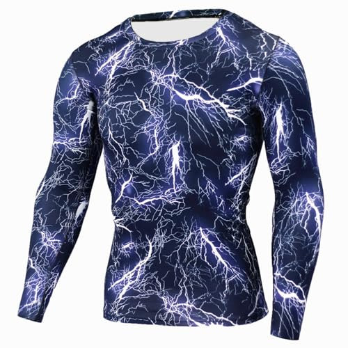 Tops Hommes Tactique Camouflage T-Shirt à Manches Longues Respirant et à Séchage Rapide Tee Shirt à Col Round pour L'Alpinisme Hauts à Coupe Régulière (Y-2-Dark Blue, S)
