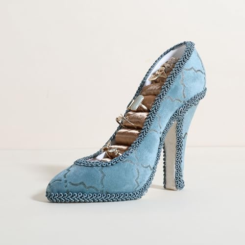 GemeShou samtiger Ringorganizer in Schuhform, blauer Schmuck-Ringständer zum Verkauf, Filz-Ringhalter mit Präsentationsfächern 【Samt-Ringhalter - Blau】