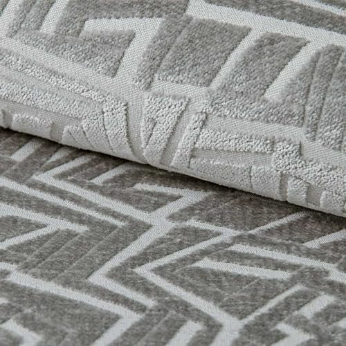 Fabreco SOMPRE Polsterstoff – Chenille-Stoff mit geometrischem Muster, Dekostoff Meterware, 142 cm breit, strapazierfähiger Möbelstoff für Wohnzimmer, Gewicht 530g/m² - Grau