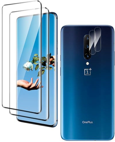 uShield Schutzfolie für OnePlus 7 Pro/ 7T Pro, Anti Kratzgehärtetes Glas Displayschutzfolie, Kante an Kante Schutzfolie, Anti-Kratzer, 2 Stück Schutzfolie und 2 Stück Kameraschutz
