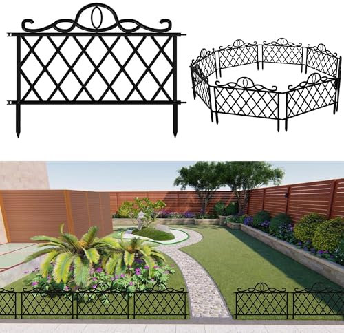 Recinzione decorativa da giardino, lunghezza 4,8 m, in plastica nera, motivo reticolato, set da 10 pezzi