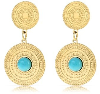 Made by Nami Vintage Ohrstecker Set mit Türkisem Stein aus chirurgischem Edelstahl Boho Schmuck Damen Statement Ohrringe Hängend Wasserfester Schmuck Geschenk für Sie (Gold)