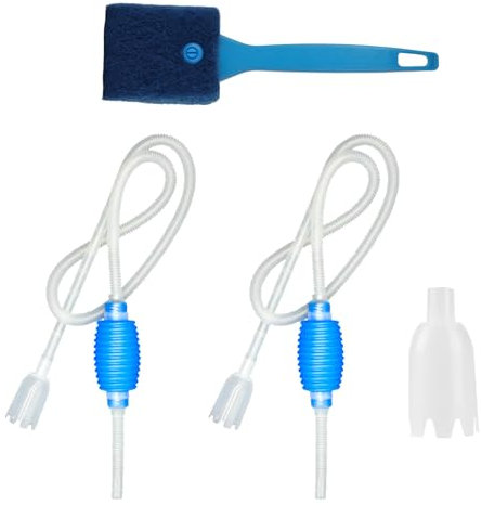 Lot de 2 siphons à siphon pour aquarium - 140 cm - Siphon manuel pour changement d'eau quotidien - Kit de nettoyage pour aquarium - Avec brosse