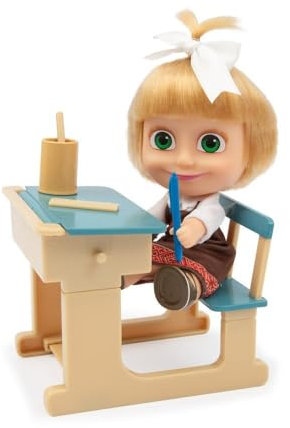 Giochi Preziosi MASHA & The Bear - Playset Klasse und Puppe Masha Höhe 12 cm, Schulklasse mit Zaubertafel und Zubehör, Puppe der Serie Mascha und der Bär, für Kinder ab 3 Jahren