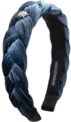 Alpenflüstern Trachten-Haarreif Samt Flechtoptik & Strass-Edelweiß - Damen Haarschmuck rutschfest, Haarband geflochten fürs Dirndl (grau-blau) ADV129
