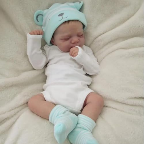 Zero pam Reborn Baby Vollvinyl Lebensecht Junge 45 cm Augen Zu, Echte Babypuppe Wasserdicht Realistische Newborn Babys Puppe mit Haaren Toddler Vinyl Ganzkörper Weichkörper für Kinder Ab 3 Jahren