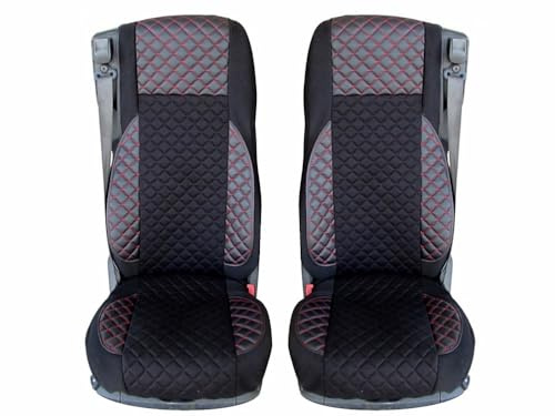 LKW-Sitzbezüge passend für DAF XG XF CF 106 Euro 6 mit 2 pneumatischen Sitzen, Velours-Öko-Leder mit roten Fäden