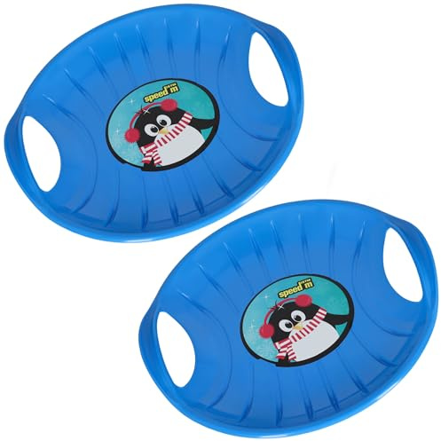 KOTARBAU® 2er Set Rutschteller - ø 60 cm - Popo Rutscher - mit Griffen - Schlitten für Kinder & Erwachsene - Bob Schlitten - Kinderschlitten - Kunststoff - Blau