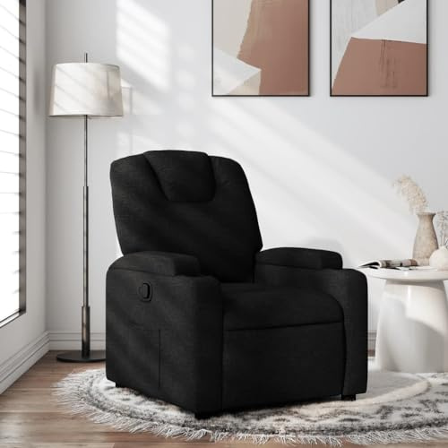 Yunovire Poltrona relax in tessuto nero, funzione di riposo manuale, porta bicchieri, tasca laterale, telaio in metallo, portata 110 kg, per soggiorno, camera da letto, ufficio, design moderno