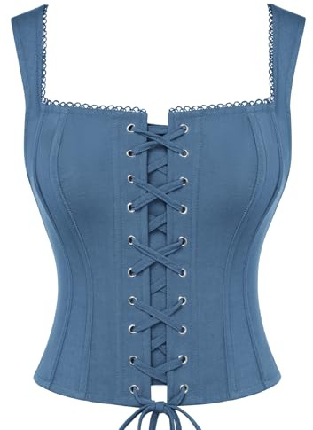 Scarlet Darkness Women's Overbust Corset Top Y2K Boned Lace-up Renaissance Pirate Goth Bustier Tops Denim Blue Size 12