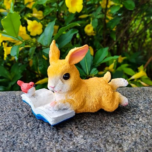Osterdeko Hase Gartenfiguren für Draußen Wetterfest, Garten Deko Ostern Hase Statue, Osterdeko Harz Lesender Hase Figuren Gartenfiguren Kaninchen Frühling Deko für Blumentopf Kantenhocker (A)