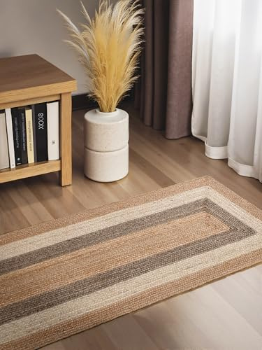 Hanse Home Juno Fusion Juteteppich - Natur Wohnzimmerteppich, 100% Jute, Handgewebt, Robust & Pflegeleicht, Modern, Boho Natürlicher Teppich für Wohnzimmer, Schlafzimmer - Natur Gold Multi, 80x200cm