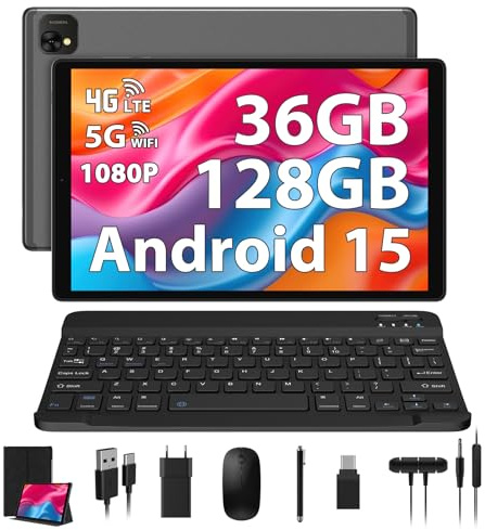 SOLVYXEN Tablet 10 pollici 4G lte e WiFi, Android 15.0 Octa-Core 2.0GHz, 36GB RAM, 128GB ROM (1TB Espandibile), 1920 * 1200FHD, 13MP+8MP, Tablet con Tastiera etc, GPS/Bluetooth(grigio)