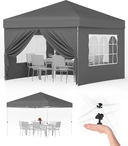 Pavillon 3x3m, Pop-Up Faltpavillon, UV Schutz 50+, Partyzelt Wasserdicht Stabil Mit Tragetasche, 4 Seitenteilen, 4 Sandsäcken & 4 Seilen, Höhenverstellbar Fur Garten Party Camping Outdoor, Grau