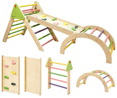 Klettergerüst Indoor Spielset 7-in-1 Klettergerüst mit Rutsche,Bogen für Kleinkinder und Kinder