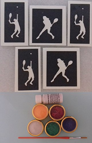 Tennis Glitzer Tattoo Set inkl. 30 Schablonen + Glitzer + Kleber Damen Wimbledon Men Spieler