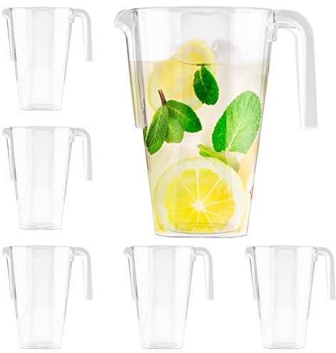 MATANA 6 Kunststoff Krüge (Durchsichtig, 1,5L) - Wasserkrug, Cocktail Krug, Saftkanne, Wasserkanne, Karaffe Plastik, Wasserkaraffe - Geburtstage, Hochzeiten, Grillpartys - Stabil & Mehrweg