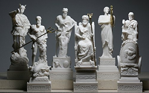 Set 6 griechische Götter Zeus Poseidon Apollo Hermes Hephaestus Ares Cast Alabaster Statue