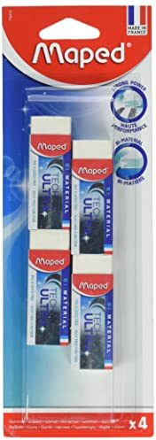 Maped - Lot de 4 Gommes Technic Ultra Classic - Gommes Blanches Bi-Matière