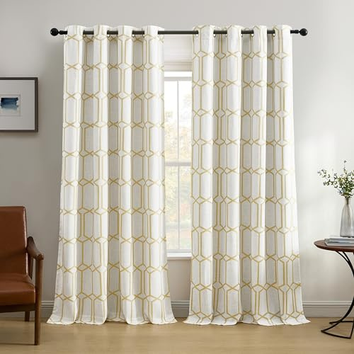 Elrene Geometric Room Darkening Window Curtain Panel, Linen, Golden Yellow, 52 W x 84 L (Pack of 1)