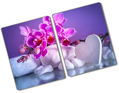 Tulup Schneidebrett Kochplattenabdeckung Spritzschutz Rosa Herdabdeckplatte 2x40x52 cm Gehärtetes Glas Abdeckung - Orchidee und Herz