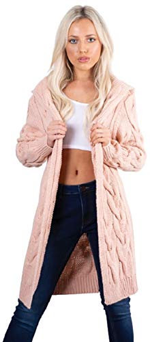 Crazy Girls Womens Chunky Knit Long Cardigan, Pink, ML (UK 12-14)