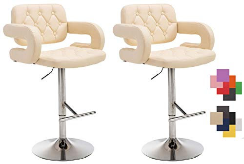 CLP 2er Set Barhocker Dublin Kunstleder Mit Armlehne I Drehbarer Thekenhocker Mit Fußablage I Höhenverstellbarer Barstuhl, Farbe:Creme