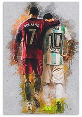 Lionel Messi Cristiano Ronaldo Football superstar Canvas Art Poster and Wall Art Picture Print Modern Family bedroom Decor Posters 16x24inch(40x60cm)