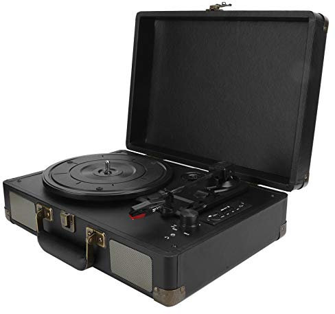 Yunir Giradischi in Vinile, Attrezzatura Video per Giradischi Portatile con Valigia Bluetooth 5.0 Nera, Supporto per Dischi in Vinile da 7/10/12 Pollici e 33/45/78 RPM 100240V(io)
