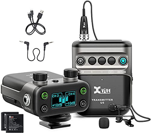 Xvive U5 Wireless Audio System, Dual Channel 2.4Ghz Lavalier Microphone for DSLR Camera, Digital Camera, Recorder, Smart Phone for Recording
