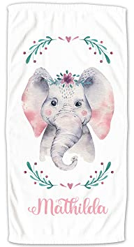 GRAZDesign Kinder Handtuch mit Namen Badetuch für Jungen und Mädchen von 2-10 Jahren, Baby-Tuch Strand 100x50cm, Elefant mit Blumen