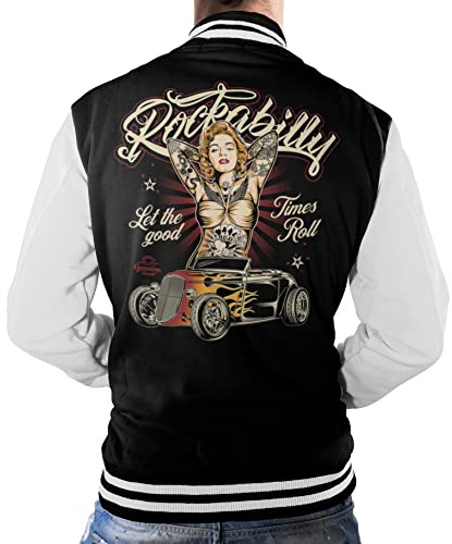 Gasoline Bandit Rockabilly Baseball College Jacke - Old School Hot Rod - Let the Good Times roll S
