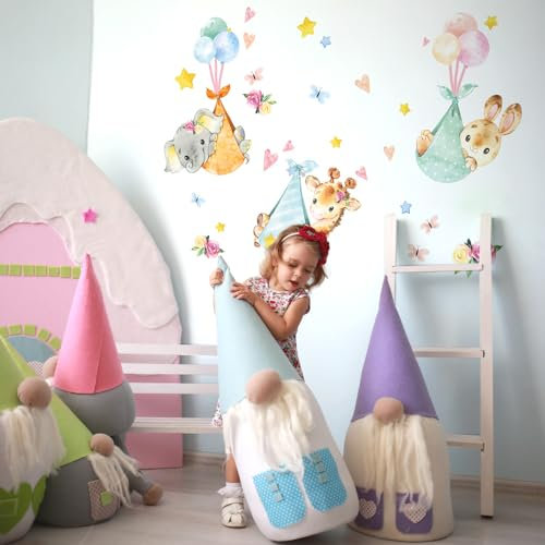 kina - Sticker Mural Décoration Chambre Enfant R00608 - Eco-Tessuto, Hypoallergénique, Repositionnable, Effet caresse, École Maternelle - Graphique Petits animaux 120x30 cm