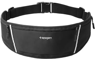 Spigen Dynamic Shield Cintura da Corsa, Marsupio Porta Cellulare con Striscia Riflettente e Cintura Regolabile di Vita per Uomo e Donna - Nero