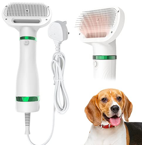 ColorCoral Dog Hair Dryer with Pet Hair Brush 2 in 1 Pet Hair Grooming Set with 3 Heating Grade and 1 Button Hair Removal Function for Small and Middle Sized Dogs and Cats