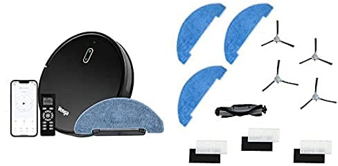 Venga! Aspirapolvere Robot Lavapavimenti, RVC 3001, Nero - con Kit di Ricambi (4 Spazzole Laterali, 1 Spazzola a Rullo, 3 Panni, 3 Set Filtri)