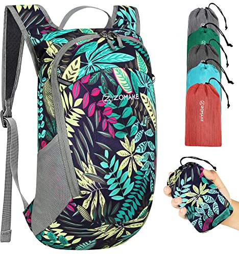 ZOMAKE Faltbarer Rucksack Ultraleicht-Kleiner Rucksäcke Wasserdicht Wanderrucksack Packable Backpack 18L für Damen Herren Outdoor Wandern(Laub)
