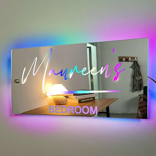 Ozinna Personalised Name Mirror With Lights - Custom Text LED 16 Color Changing Light Up Night Light, Neon Signs for Christmas Home Wall Decor, Living Room, Bedroom - Multicolor
