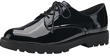 Tamaris Zapatos Veganos de Cordones de Caña Baja para Mujer, Negro Estructura de Charol, 37 EU