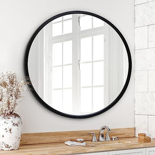 Americanflat 81 cm Gerahmter Schwarzer Runder Spiegel - Kreis für Badezimmer, Schlafzimmer, Eingangsbereich, Wohnzimmer - Großer Runder Spiegel für Wanddekoration