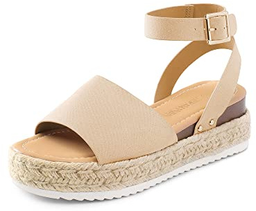 DREAM PAIRS Women's Platform Espadrilles Casual Ankle Strap Wedge Sandals Comfortable Dressy Summer Shoes,Size 8,Nude-Suede,SDPW2359W